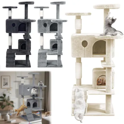 Produktbild von NAIZY Kletterturm 130 cm Dunkelgrau, Katzenbaum, Kratzbaum mit Sisalpfosten, Katzenhöhle, Plattformen, Katzenregal, Schlafplatz, Ruheplatz für Katzen