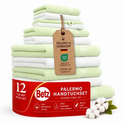 Produktbild von Betz 12-TLG. Handtuch-Set Palermo 100% Baumwolle 2 Liegetücher 4 Handtücher 2 Gästetücher 2 Seiftücher 2 Waschhandschuhe Farbe grün und weiß