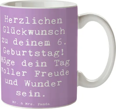 Produktbild von Mr. & Mrs. Panda Teepott Spruch 6. Geburtstag - Lavendeltraum - Geschenk, Happy Birthday, Bürotasse, Alter, Geburtstagsgeschenk, Trinkbecher, Meilenstein, Becher, Tasse