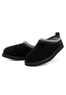 Produktbild von Damen Pantoffeln aus m australischem Lammerfell Plüsch Hausschuhe echtem weicher Wolle 100% natürliche Materialien Schwarz Größe 37