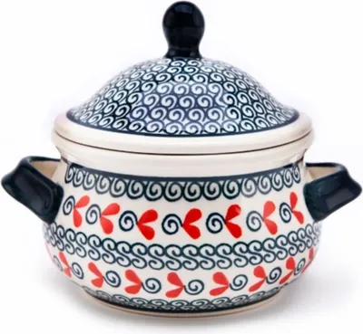 Produktbild von Original Bunzlauer Keramik 450 ml Schmalztopf mit Deckel Ø11 cm, H=12,9cm, Design 1138