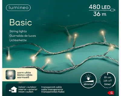 Zdjęcie produktu dla Lampki choinkowe Lumineo Basic 480 LED 36 m ciepły biały, przezroczysty kabel