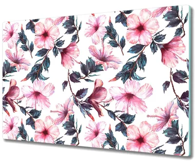 Produktbild von Glas Schneidebrett Herdabdeckplatten Schneideplatten - 80x52 cm - Rosa Hibiskus