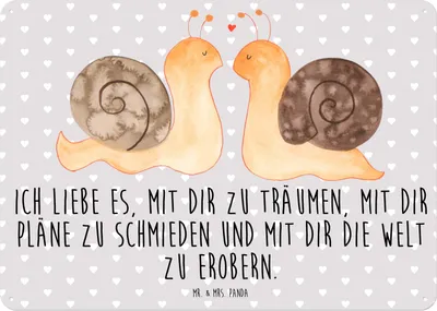 Produktbild von Mr. & Mrs. Panda Wandbild Schnecken Liebe DIN A5 - Grau Pastell - Geschenk, Pärchen, Schild, wandtafel, Gemeinsam, Ehe, Türschild, tafel, Träume, Freundin, Zukunft