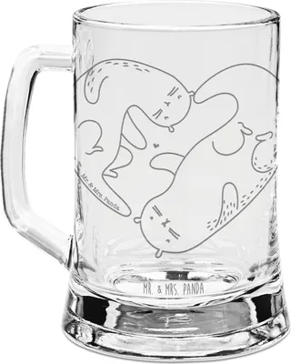 Produktbild von Mr. & Mrs. Panda Humpen Otter Herz - Transparent - Geschenk, Bierkrug Mit Gravur, Liebe, Krug, Seeotter, Seidel, Glaskrug, Hochzeitstag, Paar