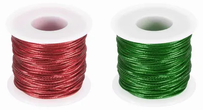 Image de Cordon élastique métallique - Effet brillant - Pour travaux manuels et décoration - 1 mm - Vert et rouge - 2 rouleaux