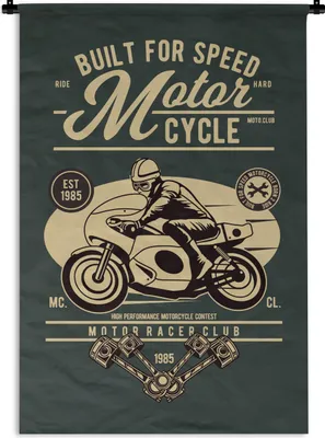 Produktbild von MuchoWow® Wandteppich Wandbehang Mancave - Motorrad - Rennen - Vintage 90x135 cm Tapisserie Dekoration Wandtuch - Baumwolle - Wandskulptur