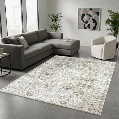 Produktbild von TapisTrend Orientalischer Teppich Beige 240x330 cm Vintage-Orientalteppich mit patiniertem Medaillon für Wohnzimmer, Schlafzimmer und Esszimmer