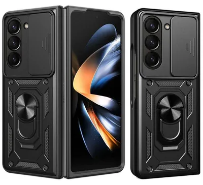 Image de Coque pour Samsung Galaxy Z Fold 7, Antichoc avec Anneau Rotatif et Protection Caméra Coulissante - Noir