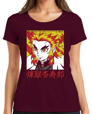 Produktbild von Rengoku Kyojuro Kimetsu no Yaiba Anime Flammenhaar Geschenk Damen T-Shirt, Burgundy, S