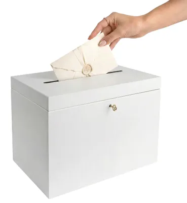 Image de Creative Deco Boîte à cartes de mariage blanche, coffret en bois avec couvercle 29 x 20 x 22 cm