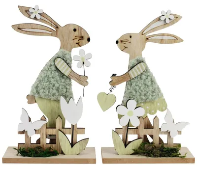 Immagine prodotto di Figure di coniglietti pasquali in legno Decorazione pasquale 2 pezzi 10 x 16 cm