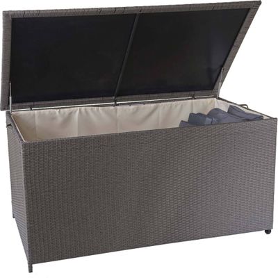 Poly ratanový box na polštáře HWC-D88, Zahradní truhla Box na polštáře  Premium šedá, 80x160x94cm 950l