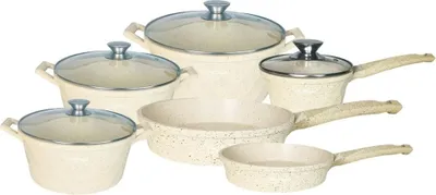 Produktbild von 12-tlg. Kochtopf-Set mit Marmorbeschichtung – Für alle Herdarten inkl. Induktion Beige