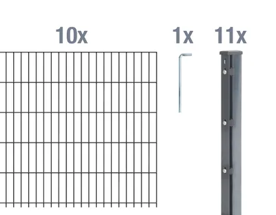 Immagine prodotto di Alberts 679576 Recinzione a doppia rete metallica come set di recinzione completo da 27 pezzi, antracite, altezza 123 cm, lunghezza 25 m