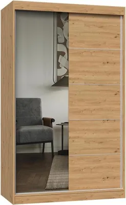 Imagen del producto de Armario con puertas correderas IGA – Roble de estilo tradicional y artesanal, con 1 espejo | Color: Roble