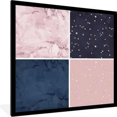Produktbild von MuchoWow® Gerahmtes Poster Marmor - Sterne - Rosa - Blau 40x40 cm - Poster mit Schwarzem Bilderrahmen Wandposter Rahmen Foto Bilder - Mit Rahmen - Wanddekoration Schlafzimmer