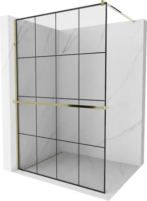 Immagine prodotto di Mexen Kioto+ Parete doccia con mensola Walk-in 140 x 200 cm, griglia nera, dorata - 800-140-121-50-77