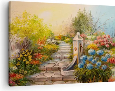 Produktbild von Bild auf Leinwand - Leinwandbild - Garten Blumen Sommer - 70x50cm - Wand Bild - Wanddeko - Leinwanddruck - Bilder - Kunstdruck - Wanddekoration - Leinwand bilder - Wandkunst - AA70x50-3694