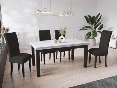 Produktbild von Moderner Rechteckiger Ausziehbarer Esstisch - Platzsparend - Schwarze Holzbeine - 200 bis 300 cm - Hergestellt in EU - 200 x 100 cm - Grau Beton