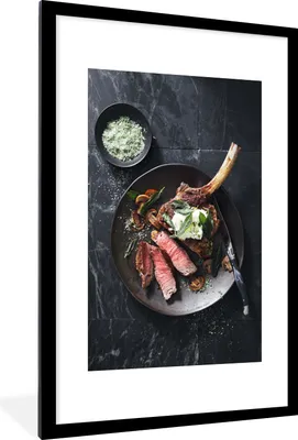 Produktbild von MuchoWow® MuchoWow® Gerahmtes Poster Steak mit Champignons und Käse 60x90 cm - Poster mit zchwarzem Bilderrahmen - Dekoration - Wandposter Wohnzimmer - Hochwertig