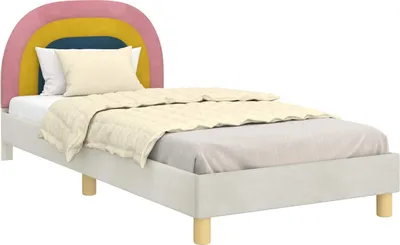 Produktbild von vidaXL Kinderbettgestell mit Kopfteil Creme 90 x 190 cm Samt