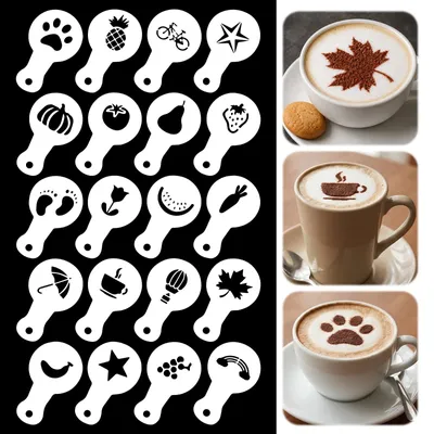 20 Kaffeeschablonen für Latte Art, Cappuccino-Dekor