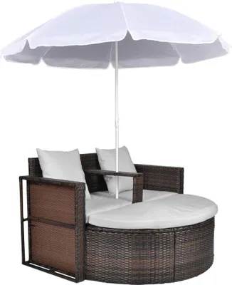 Obrázok produktu pre vidaXL Záhradná posteľ so slnečníkom Brown Poly Rattan