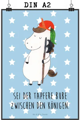 Produktbild von Mr. & Mrs. Panda Bild Einhorn Junge DIN A2 - Blau Pastell - Geschenk, Bube, wanddeko, drucke, Unicorn, Wandbild, Mittelalter, kunstdruck poster, Einhörner
