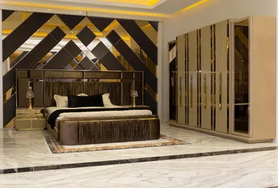 Obrázek produktu pro Bett Bank 2x Nachttische Kleiderschrank Gold Edelstahl Schlafzimmer Luxus 5tlg