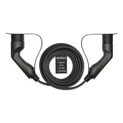 Image de Deltaco EV-Câble de charge, E-Voiture & Hybride, Type2 sur Type2, 16 A, 3,6 kW, 1-phase, 7m