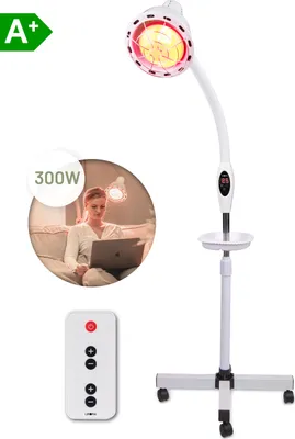 Produktbild von LIROMA® Infrarotlampe 300 Watt, 10 Leistungsstufen, Timer 5-60 Min., Fernbedienung, höhenverstellbar bis 160 cm, 360° drehbar, Standgerät auf Rollen