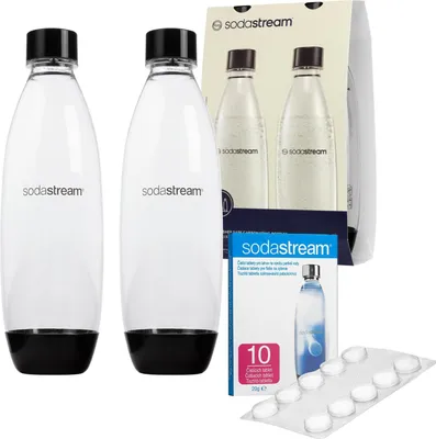 Produktbild von SodaStream Flaschen 1L Fuse Doppelpack Schwarz für Wassersprudler + Entkalkungstabletten SodaStream 10 Tabletten 200g