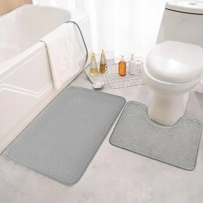 Image de Ensemble de deux tapis de bain, en microfibre, antidérapants, dimensions : 50 x 80 cm + 50 x 40 cm, pour salle de bain