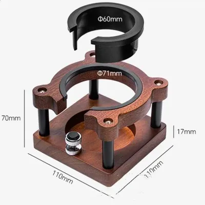 Obrázek produktu pro Dřevěná stanice na utlačování kávy – rozdělovač pro portafiltry 51–54–58 mm – protiskluzová podložka