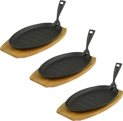 Immagine prodotto di Padella con tagliere ovale 27,5 x17,5 x 2 cm in ghisa 3 pezzi in un set