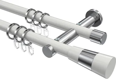 Produktbild von Interdeco Gardinenstange / Vorhangstange Weiß / Chrom, Typ Platon Tanara (Konus Bicolor), 20 mm Ø 2-läufig, 180 cm