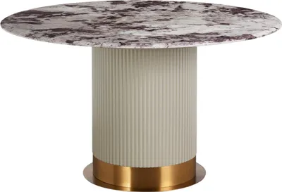 Produktbild von FURNLUX Esstisch Stilig Beige Und Marmor Weiss Und Gold 135cm / Hauptfarbe: Beige / Abmessungen: 135 x 76 x 135 cm
