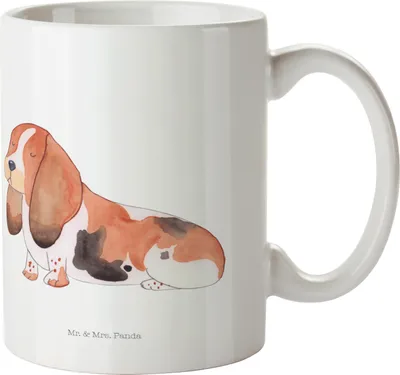 Produktbild von Mr. & Mrs. Panda Plastikbecher Hund Basset Hound - Weiß - Geschenk, Kinderbecher, Pott, Sprüche, Henkelbecher, Mehrwegbecher, Geschecktes Fell, Camping Tasse, Süß