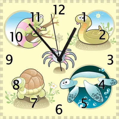 Produktbild von Wallario Design Wanduhr Lustige Comictiere aus Echtglas, Größe 30 x 30 cm