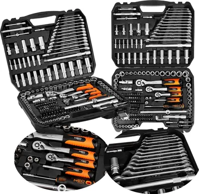 A collage of toolboxes and their contents.