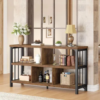 Immagine prodotto di Libreria divisoria per ambienti, 120 cm, color vintage marrone, nero, stile industriale, dimensioni 120x34x76 cm