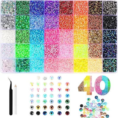 Produktbild von 32000-Teiliges Bedazzler Kit, 40 Farben Harz Strasssteinen, 3mm Glitzersteine Bedazzling Kit, Buntes Flatback Rhinestones für Nageldesign, Gesichts-Make-Up, Bastelarbeiten