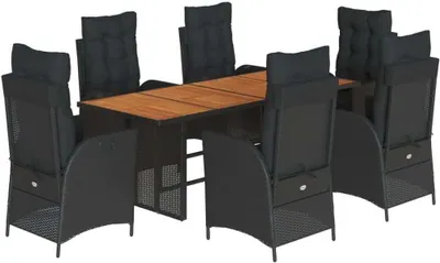 Produktbild von vidaXL 7-tlg. Garten-Essgruppe mit Kissen Schwarz Poly Rattan