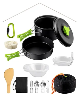 Produktbild von Camping Kochgeschirr Set mit Teller, Löffel und Karabiner, leicht für Outdoor-Aktivitäten