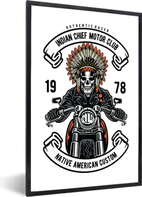 Produktbild von MuchoWow® MuchoWow® Gerahmtes Poster Indisch - Motor - Skelett - Retro 40x60 cm - Poster mit zchwarzem Bilderrahmen - Papierdruck - Wandbilder