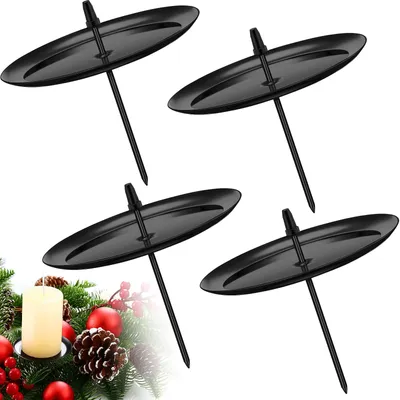 4er-Set Metall-Kerzenhalter, schwarz, Ø 6 cm, für Adventskranz