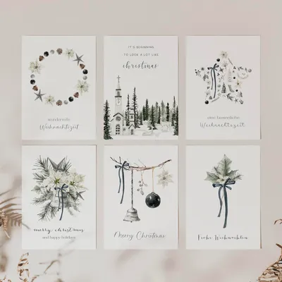 Produktbild von 6er Set Weihnachtskarten A6 auf Strukturpapier mit Umschlag - calm