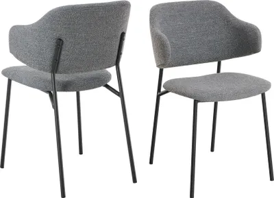 Produktbild von SalesFever Armlehnstuhl Bouclé 2er Set | Bezug Bouclé Stoff | Stuhlbeine Metall | B 54 x T 59 x H 83 cm | dunkelgrau – schwarz
