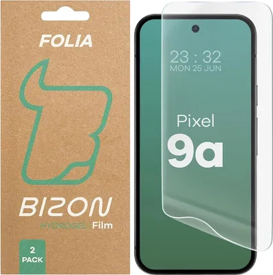 A product image showing packaging for a Google Pixel 9a hydrogel film and a representation of the film on a phone screen.